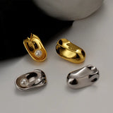 Exaggerated Silver Smooth & Pearl Stud Earrings 925 Sterling Silver