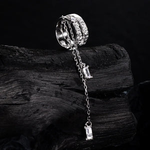MLKENLY 925 Silver Double Layer Geometric Ear Clips Zircon Tassel Earrings