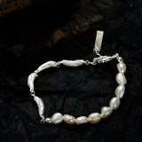 French Baroque Necklace Pearl S925 Sterling Silver Texture Cross Chain
