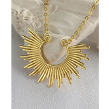 MLKENLY Half Sun Ray Pendant Necklace 925 Sterling Silver Boho Chain