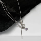MLKENLY Rice Bead Necklace S925 Sterling Silver Small Pearl Zircon Necklace