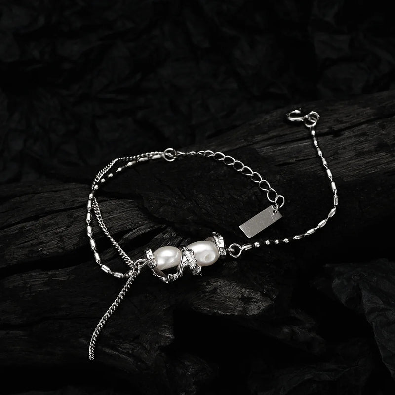 MLKENLY S925 Sterling Silver Rice Bead Bracelet Light Pearl