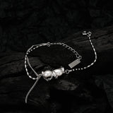 MLKENLY S925 Sterling Silver Rice Bead Bracelet Light Pearl