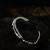 Sterling Silver S925 Chinese Bamboo Bracelet with Green Dongling Jade Ball