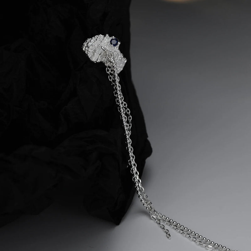 925 Sterling Silver Tassel Chain Ear Clip with Zircon Inlay