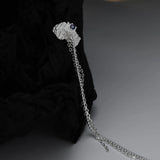 925 Sterling Silver Tassel Chain Ear Clip with Zircon Inlay