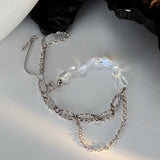 MLKENLY Punk Real S925 Sterling Silver Stone Bracelet Women's Stone Bead Chain