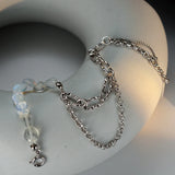 MLKENLY Punk Real S925 Sterling Silver Stone Bracelet Women's Stone Bead Chain