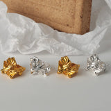 S925 Sterling Stud Earrings Textured Foil Ear Studs Wide Ear Accessories