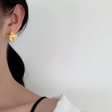S925 Sterling Stud Earrings Textured Foil Ear Studs Wide Ear Accessories