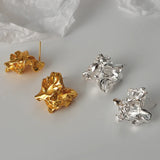S925 Sterling Stud Earrings Textured Foil Ear Studs Wide Ear Accessories
