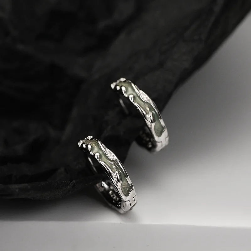 MLKENLY Mint Green Ear Buckle & S925 Silver Drip Glue Earrings