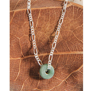 MLKENLY Geometric Chinese Jade Ring Necklace 925 Sterling Silver Jewelry