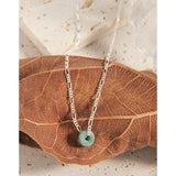 MLKENLY Geometric Chinese Jade Ring Necklace 925 Sterling Silver Jewelry