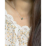 MLKENLY Geometric Chinese Jade Ring Necklace 925 Sterling Silver Jewelry