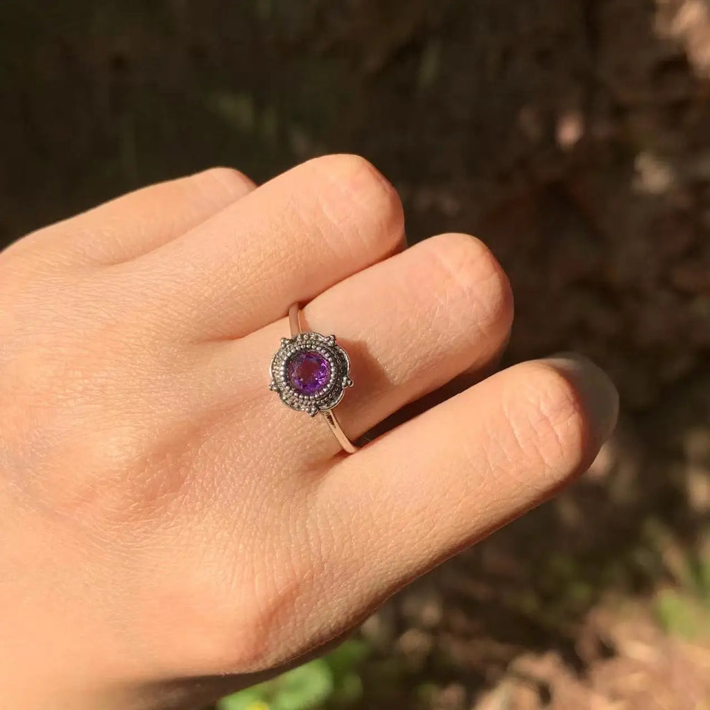 Natural Amethyst Ring Adjustable Female Ring Jewelry Women Gift