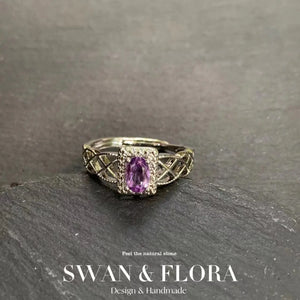 MM Natural Amethyst Ring Adjustable Female Stone Ring Jewelry
