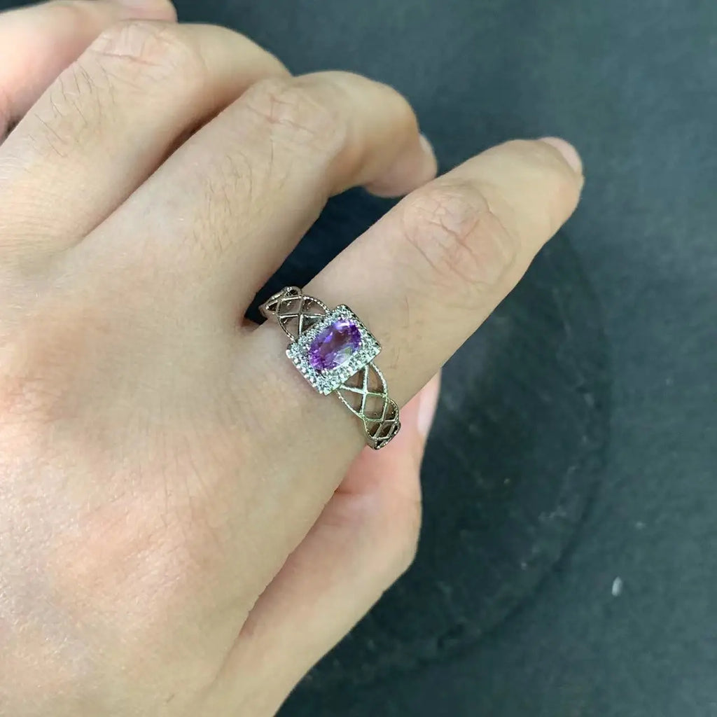 MM Natural Amethyst Ring Adjustable Female Stone Ring Jewelry
