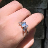 Labradorite Moonstone Ring Adjustable Butterfly Jewelry Women Gift