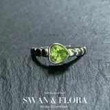 Natural Peridot Ring Adjustable Female Heart ring Jewelry for Women Gift