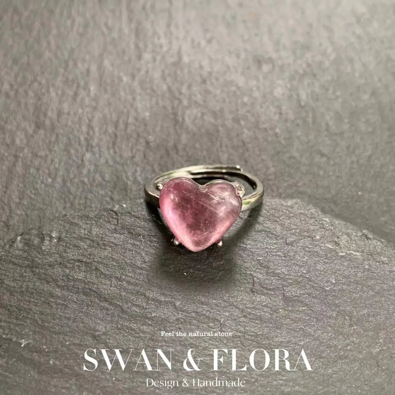 MM Purple Lepidolite Ring Adjustable Heart Jewelry Gift