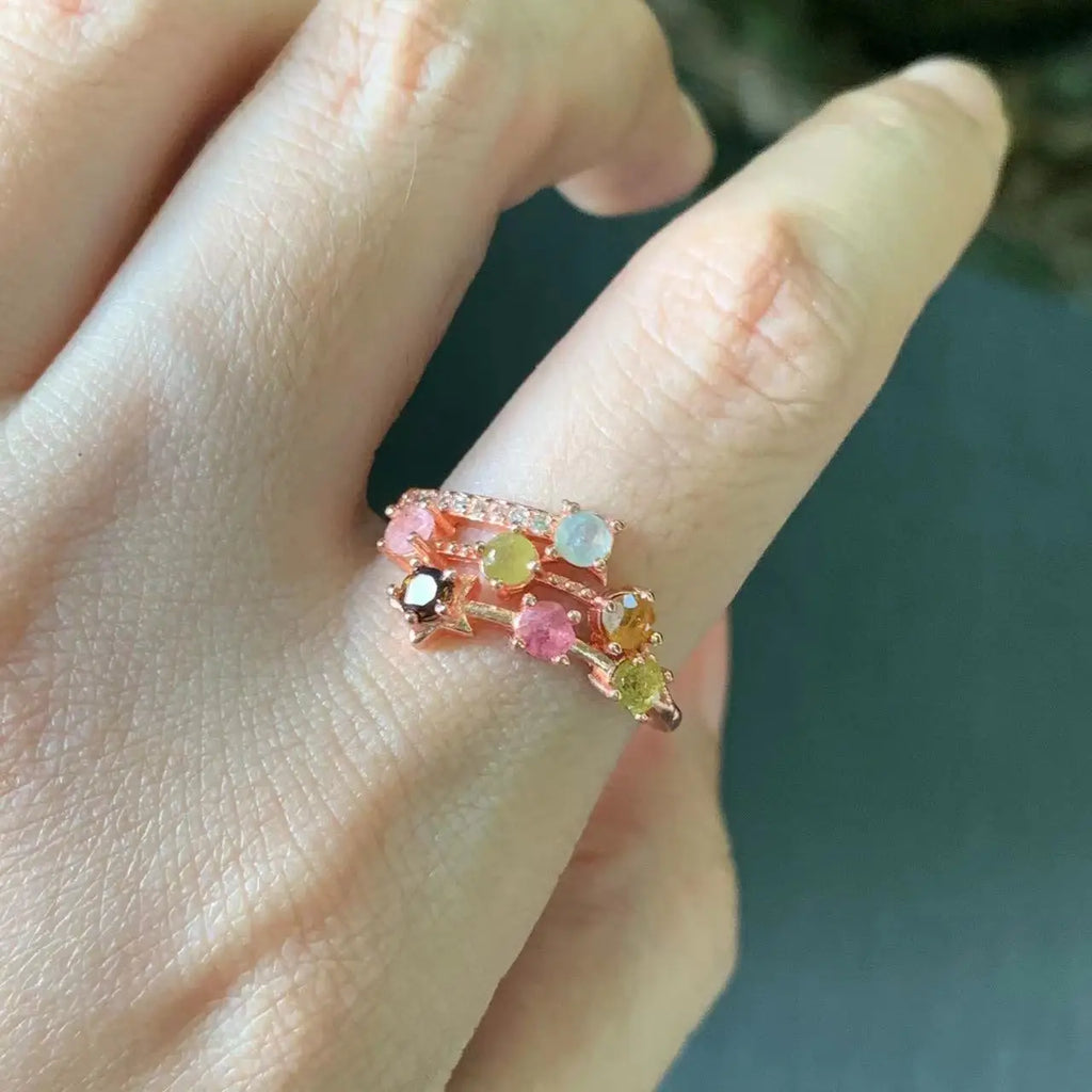 Natural Tourmaline Ring Adjustable Female Ring Jewelry for Women Gift