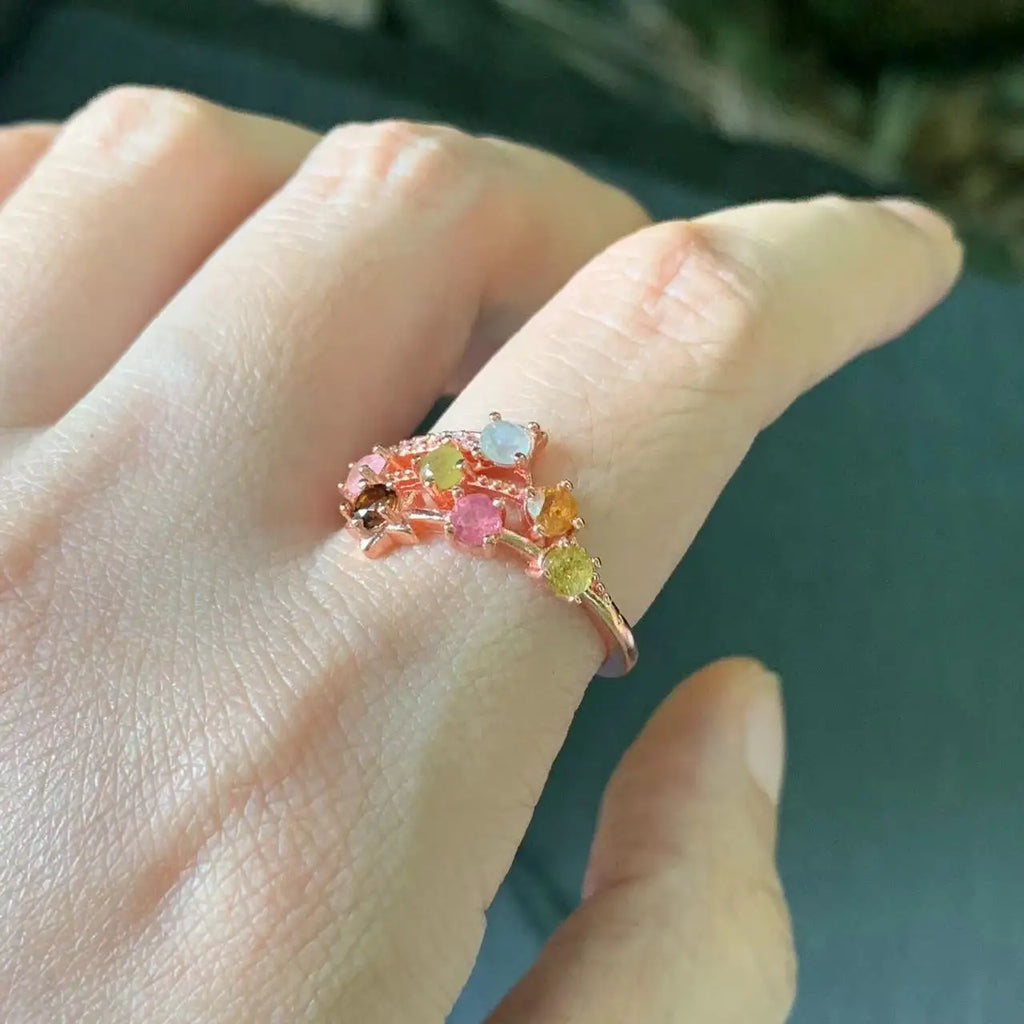 Natural Tourmaline Ring Adjustable Female Ring Jewelry for Women Gift