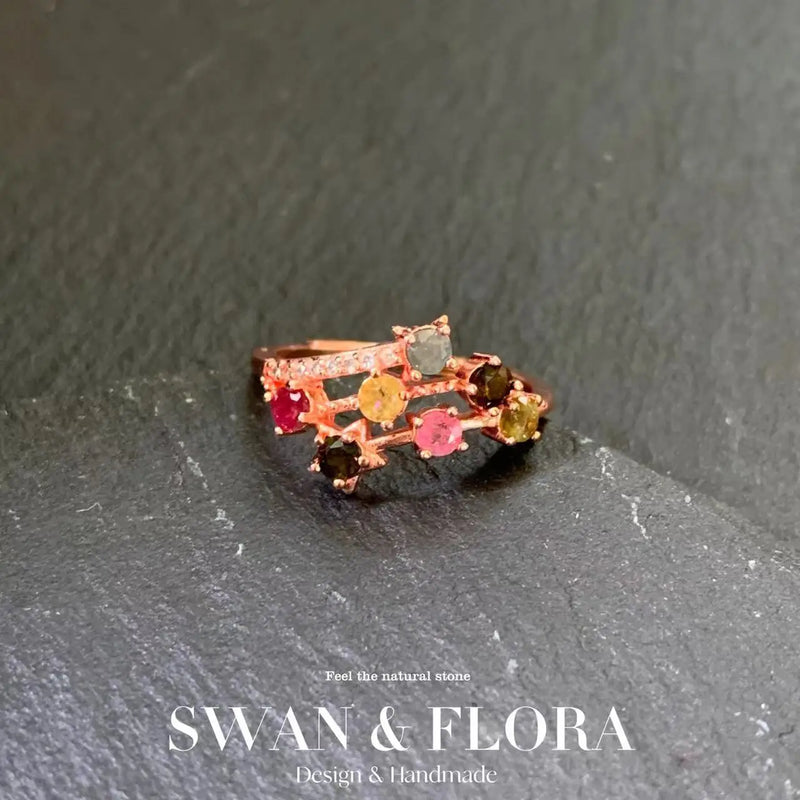 Natural Tourmaline Ring Adjustable Female Ring Jewelry for Women Gift