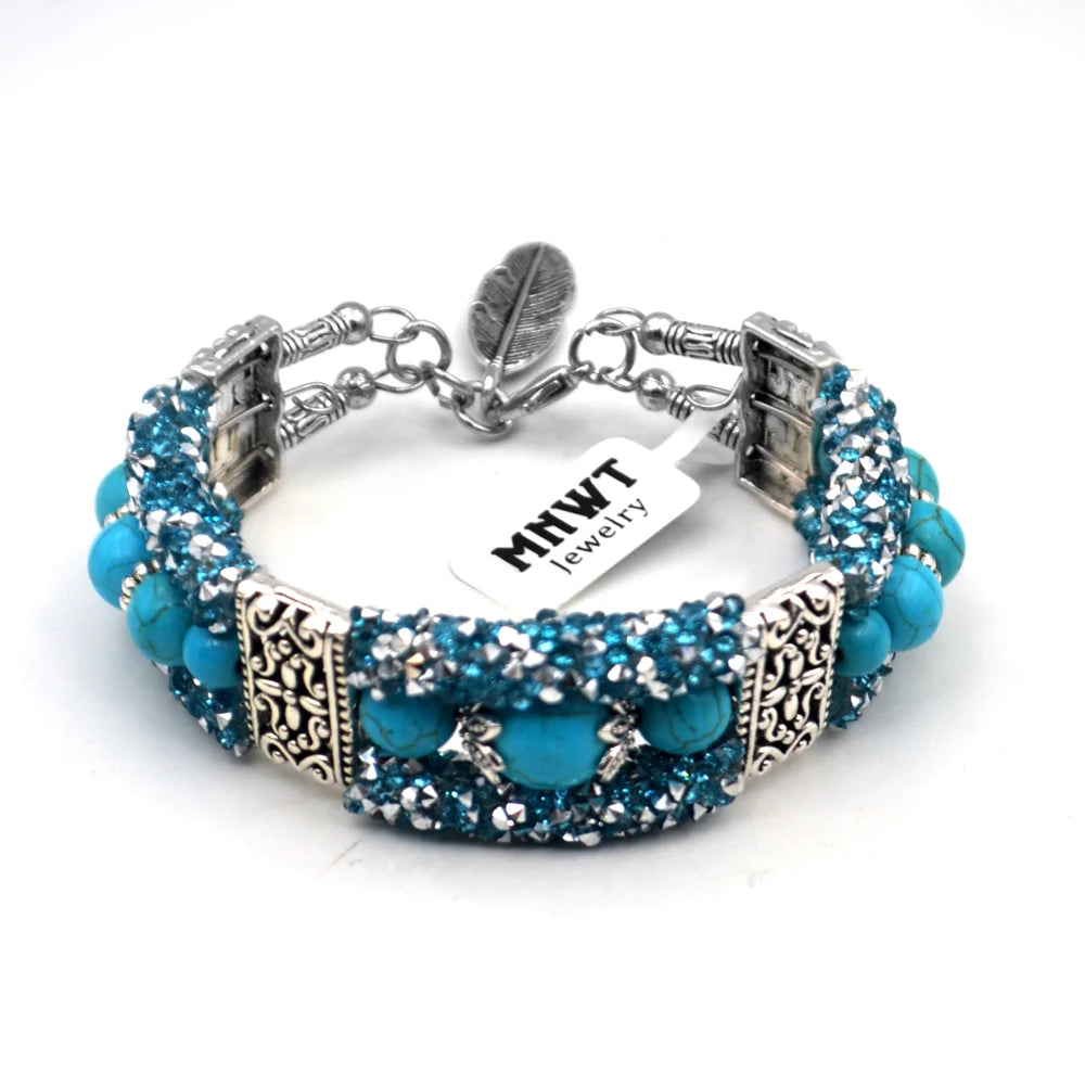 Boho Turquoise Bracelet with Zircon Pendant
