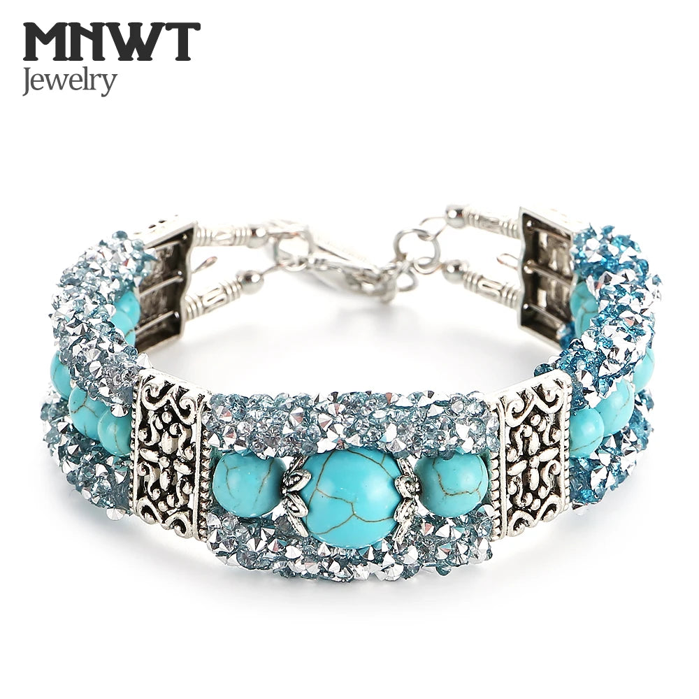 Boho Turquoise Bracelet with Zircon Pendant