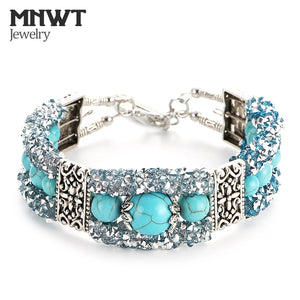 Boho Turquoise Bracelet with Zircon Pendant