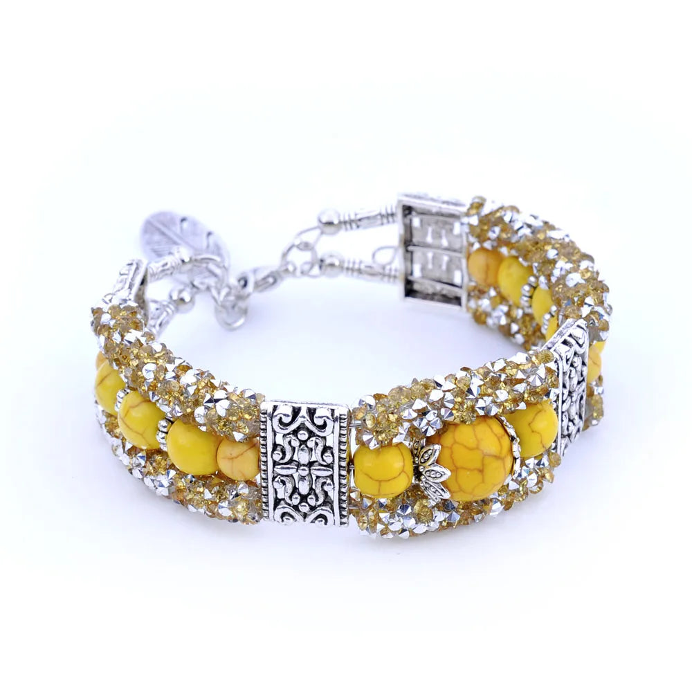 Boho Turquoise Bracelet with Zircon Pendant