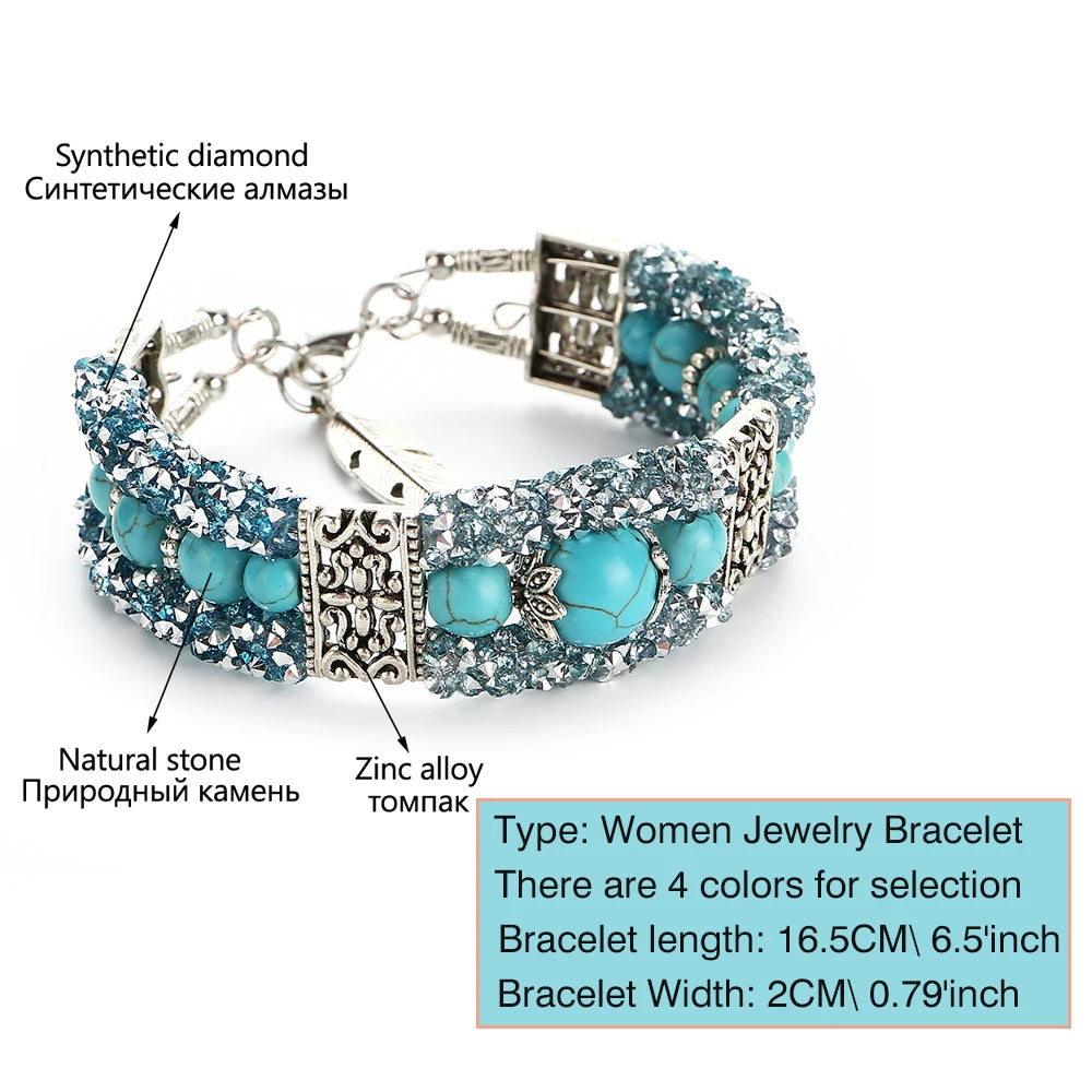 Boho Turquoise Bracelet with Zircon Pendant