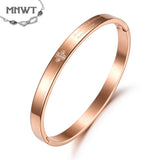 Women's Retro Cross Bangle Titanium Steel Cufflinks Jewelry Rose Plated Bracelet