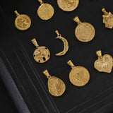 Elizabeth Coin Charm Owl Moon Key Pendant Stainless Steel Plated