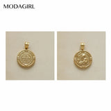 Elizabeth Coin Charm Owl Moon Key Pendant Stainless Steel Plated