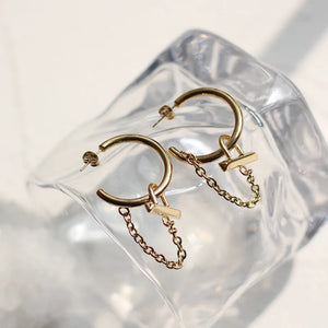 Minimalist Lock Chain Tassel Hoop Earrings Stainless Steel Earrings Woman
