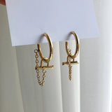 Minimalist Lock Chain Tassel Hoop Earrings Stainless Steel Earrings Woman