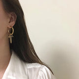 Minimalist Lock Chain Tassel Hoop Earrings Stainless Steel Earrings Woman