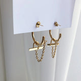 Minimalist Lock Chain Tassel Hoop Earrings Stainless Steel Earrings Woman