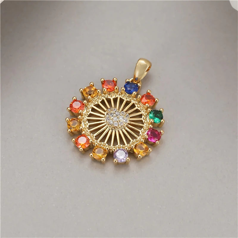 Plated Sun Charm with Zircons DIY Jewelry Making Material