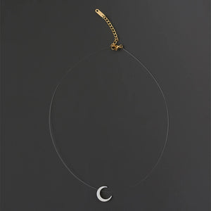 Invisible Necklace with Mother of Pearl Crescent Moon Charm