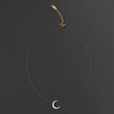 Invisible Necklace with Mother of Pearl Crescent Moon Charm