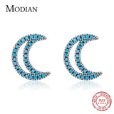 925 Silver Moon Vintage Stud Earrings Turquoise Jewelry