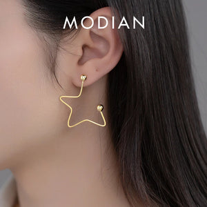 925 Silver Hyperbole Star Stud Earrings Beads Ear Studs Line Jewelry