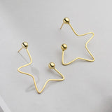 925 Silver Hyperbole Star Stud Earrings Beads Ear Studs Line Jewelry
