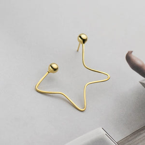 925 Silver Hyperbole Star Stud Earrings Beads Ear Studs Line Jewelry