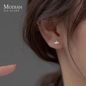 925 Silver Crown Zirconia Stud Earrings 14K Party Jewelry For Women