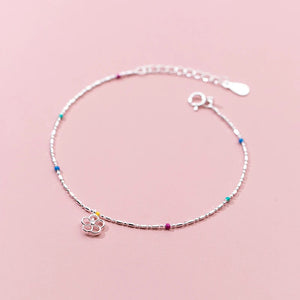 925 Silver Flower Link Chain Bracelet For Enamel Bracelets Fine Jewelry