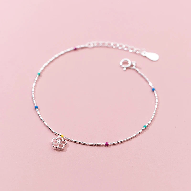 925 Silver Flower Link Chain Bracelet For Enamel Bracelets Fine Jewelry